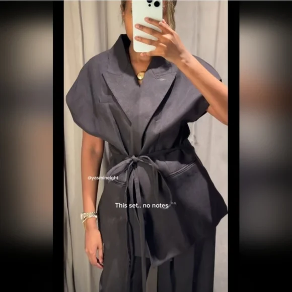 Zara Set 2 Pc Linen Blend Waistcoat Wrap Vest and Pants Brown Size S/M - Picture 7 of 15